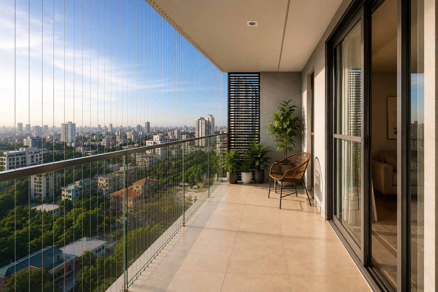 High quality invisible grill installation completed on apartment balcony