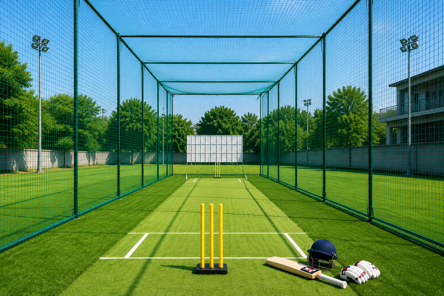 Durable cricket practice net installation for sports training and backyard practice